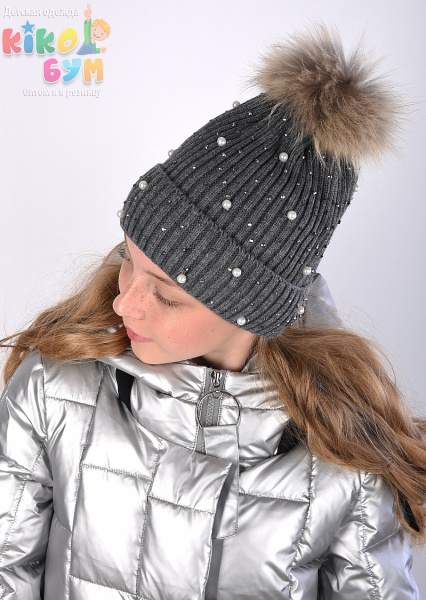 120 Вязаная шапка для девочки "Жемчуг"